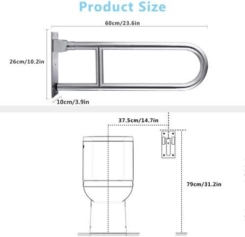 Foldable U-Safety Flip up Portable Toilet Seat Grab Rail