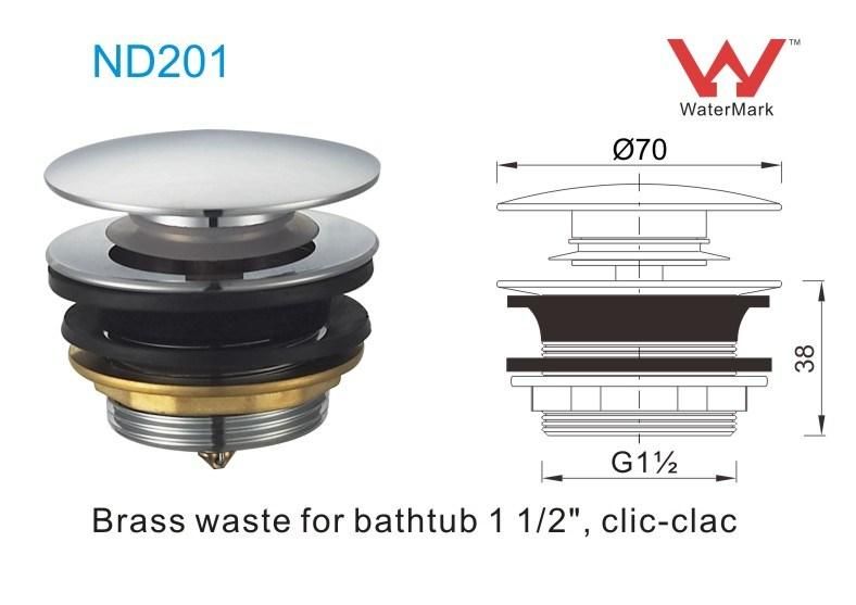 Brass Bathtub Pop up Drainer 1"1/2 with Clic Clac Small Cap Kilk Klak Pop up Valve Strainer Drain (ND203)