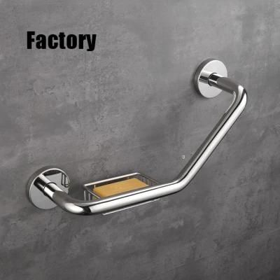 Angled Grab Bar with Soap Basket Stainless Steel