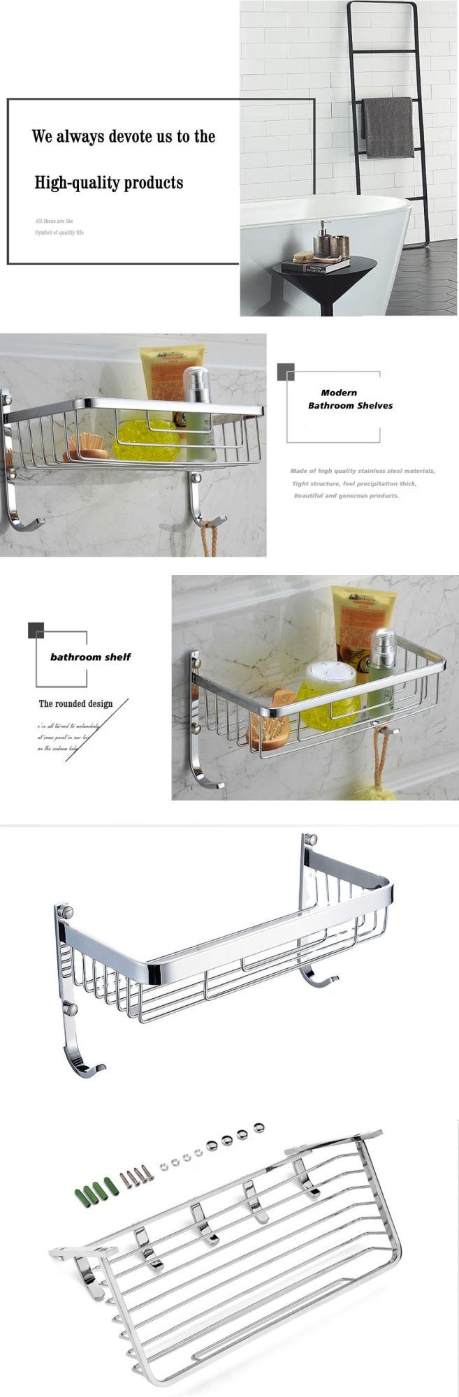 Stainless Steel 304 Bathroom Toilet Kitchen Corner Wall-Mounted Hanging Basket Shelf Iron Shelf Basket Bathroom