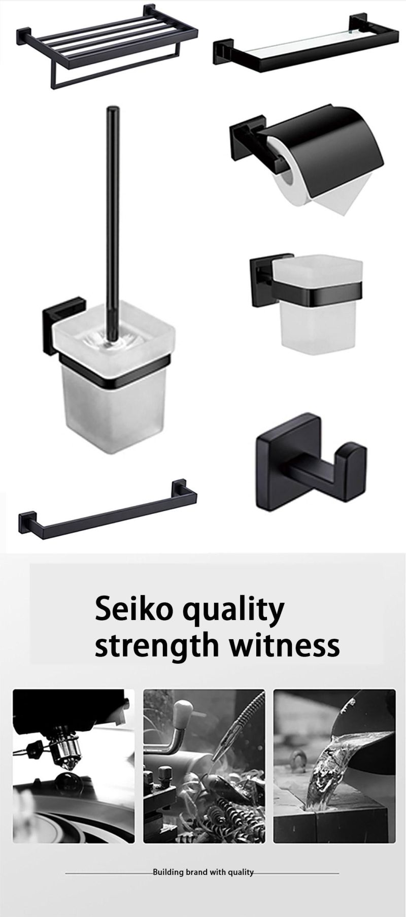Modern Hotel Wall Mounted Toilet Bath Set Matt Black Stainless Steel SUS 304 Ss SUS304 Bathroom Accessories