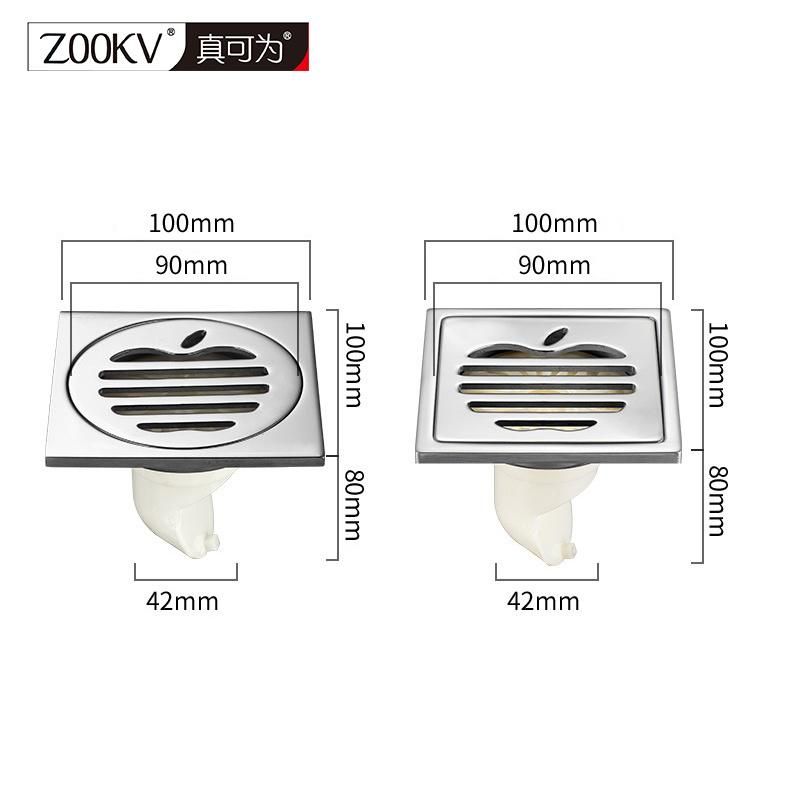 10*10cm Balcony Thickened Stainless Steel Floor Drain 6 mm Large Side Row Deodorant Core Bathroom Bright Floor Drain