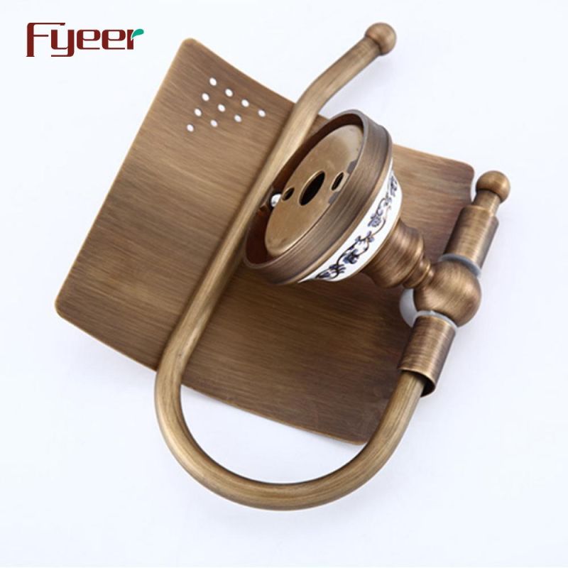 Fyeer Bathroom Accessory Antique Brass Toilet Paper Holder with Ceramic Base