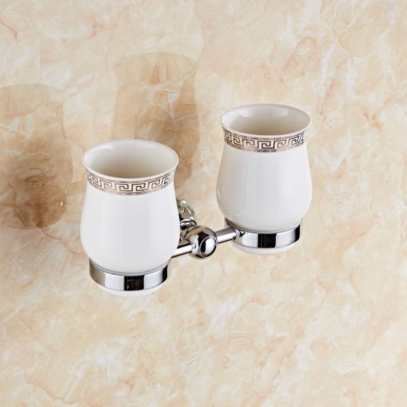 Wall Hanging Tumbler Holder Double Cup Chrome Plating Zinc Alloy + Ss201