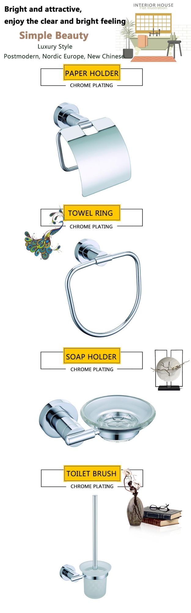 Cheaper Price Brass Bathroom Accessories Set Chrome Towel Rack