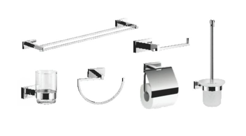 Luxurious Rectangular Base Stainless Steel Zinc Alloy 6PC 7PCS Bathroom Accessories