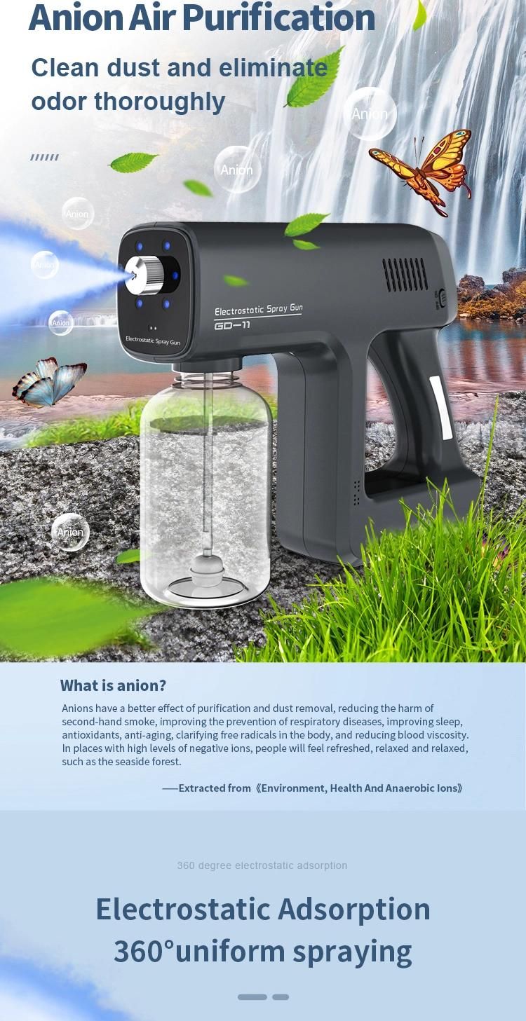Rechargeable Wireless Portable Disinfection Sterilizer Blue Ray Anion Electrostatic Nano Spray Gun