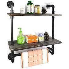 Industrial Pipe Shelving Shelves Bookcase Rustic Wood Metal Wall Mounted Towel Bar with Malleable Iron Pipe Fittings