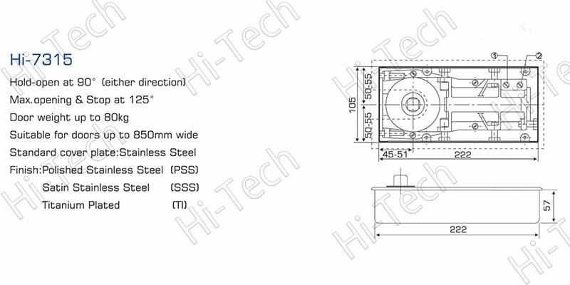 Hi-7315 Stainless Steel Cover Casting Model Glass Sliding Door Floor Spring