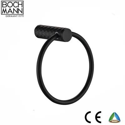 Black Color Bathroom Accessory Zinc Alloy Wall Mount Round Base Towel Holder Towel Ring