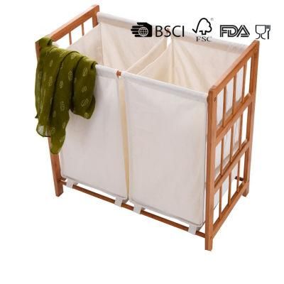 Products Bamboo Laundry Hamper with Dual Compartments &ndash; Two-Section Laundry Basket with Removable