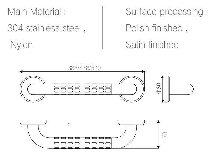 304 Stainless Steel and Nylon Safety Handrail for Hospital Safety Grab Bar for Disabled Accessible Toilet Non-Slip Grab Bar