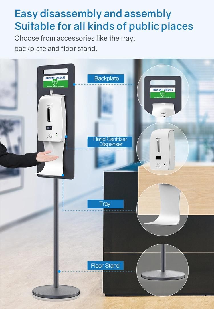 Wall Mounted Battery Operated Touchless Automatic Spray Alcohol Hand Sanitizer Dispenser with Thermometer Buzzer for Hospital