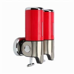 Red 500ml*2 Stainless Steel+ABS Plastic Wall-Mountained Liquid Soap Dispenser