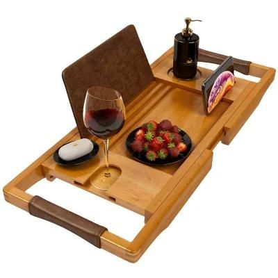 Luxury Bamboo Bathtub Tray Bathtub Caddy Tray Bath Caddy Bath Table with Leather Handles