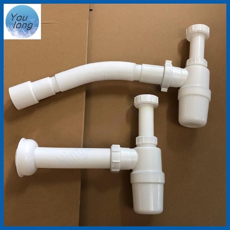 White PP Plastic Water Drain Pipe Sink Drain Hose Waste for Kitchen Lavatory Waste Sink Bottle Trap