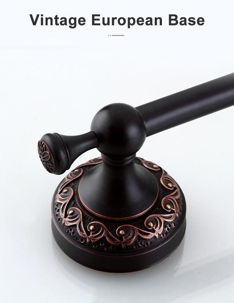 Wall Mounted Towel Bar Dual Tiers European Carved Black Bath Towel Rack