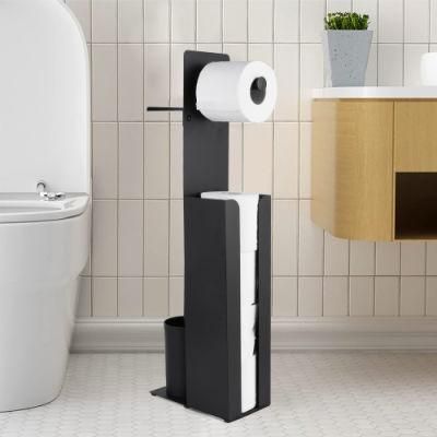 Bathroom Metal Rack Black Toilet Paper Holder with Handy Shelf