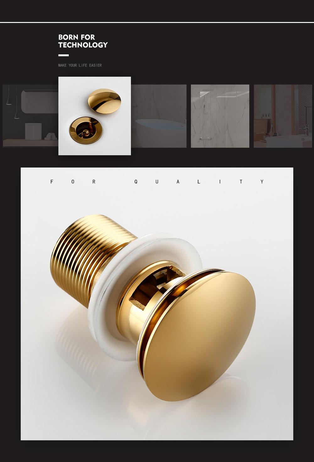 Bathroom Brass Wire Strainer Polished Gold Pop up Sink Strainer Without Overflow