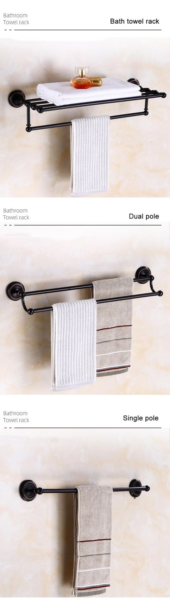 Antique Black Bath Wall Mounted Towel Bar Single Double Tiers Towel Shelf Holder