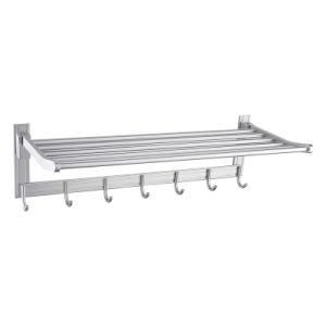 Luolin Aluminum Hotel Towel Rack Bathroom Folding Shelf Shower Towel Bar Organizer Shower with Extra Hooks, Anodized 91703-15