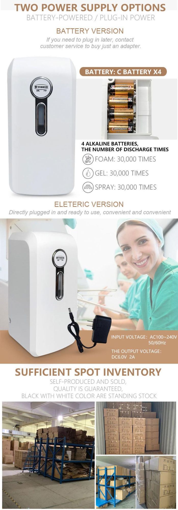 Yuekun 1 Liter Plastic Sensor Auto Soap Dispenser