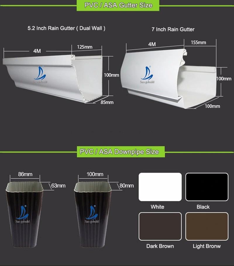 Guangzhou Manufacture 5.2&7 Inch PVC Rainwater Downspout Darin Fitting Gutter Square PVC Downpipe