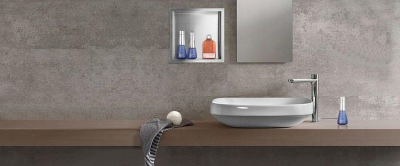 Custom Silver Mirror Shower in Wall Niche
