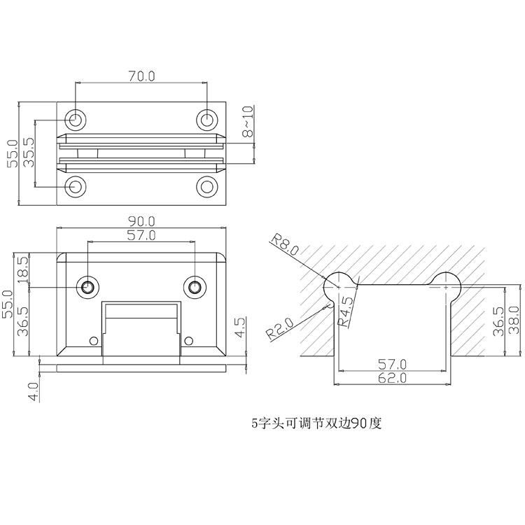 Bathroom Fittings Adjustable Wall to Glass 90 Degree Solid Brass Polish Chrome Phlishing Glass Shower Hinges Connector Joboo Zb511