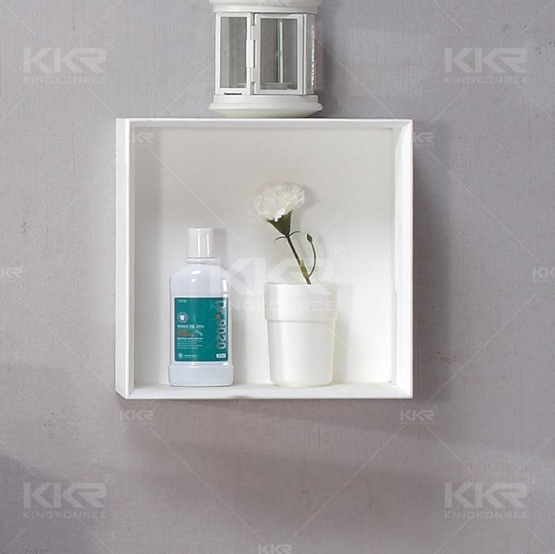 White Solid Surface Stone Bathroom Wall Storage Rack Displayed Shelf