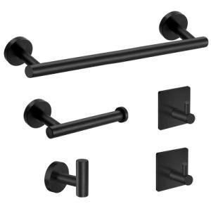 5-Pieces Matte Black Bathroom Hardware Set Stainless Steel Round Wall Mounted Bathroom Accessories