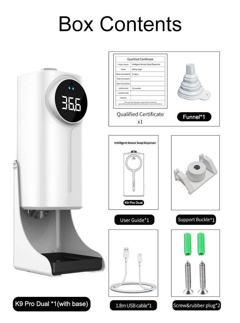 K9 PRO Dual 1200ml 2 in 1 Auto Forehead Hand Temperature Measuring Spray Dispenser Hand Soap Dispenser