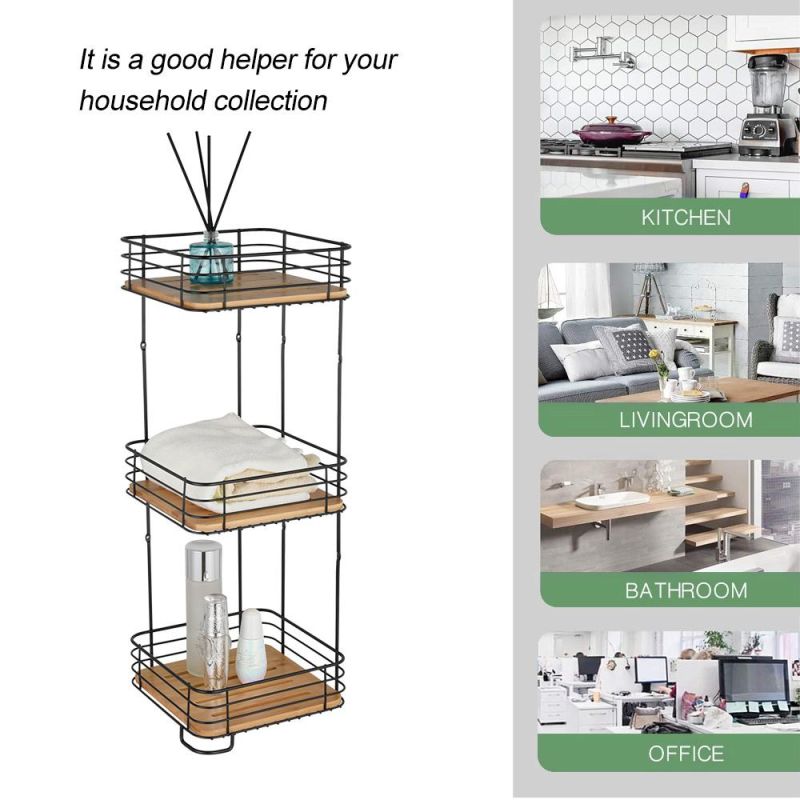 3 Tier Metal Wall Mounted Bamboo Hanging Bathroom Storage Shelf Shower Caddy