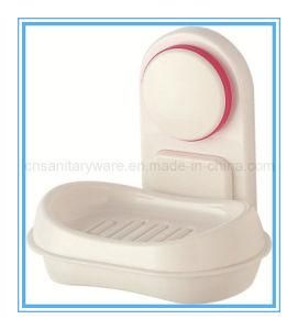 Bathroom White Plastic Soap Tray with Suction Cup for Wall Mounted