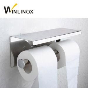 Bathroom 304 Stainless Steel Tissue Roll Double Toilet Paper Holder with Phone Shelf