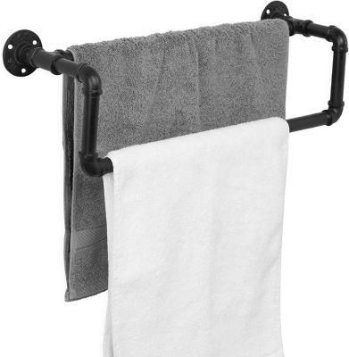 Industrial Black Metal Pipe Wall-Mounted Towel Bar