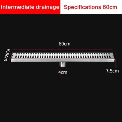 60cm Rectangle 304 Stainless Steel Floor Drain Thickened Square Hole Large Displacement Odorless Long Floor Drain Grid Floor Drain