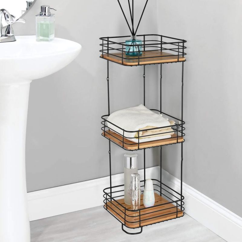 Wall Mount Bamboo Corner Shelf Bathroom 3 Tiers Shower Caddy Corner Shelf