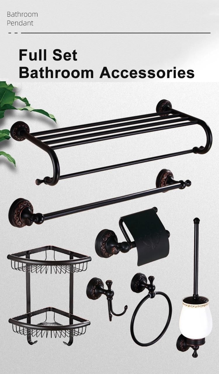 Wall Mounted Towel Bar Dual Tiers European Carved Black Bath Towel Rack