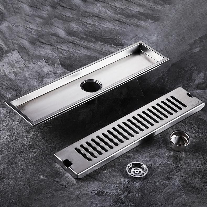 60*10cm SUS304 Stainless Steel Rectangular Floor Drain Thickening Project Hotel Shower Room Large Displacement Side Row Stripe Shape Odor Proof Floor Drain