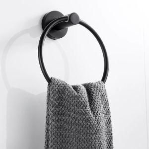 Black Towel Holder Ring Round Wall Mounted Bathing Towel Rack Stainless Steel Kitchen Bathroom Accessories
