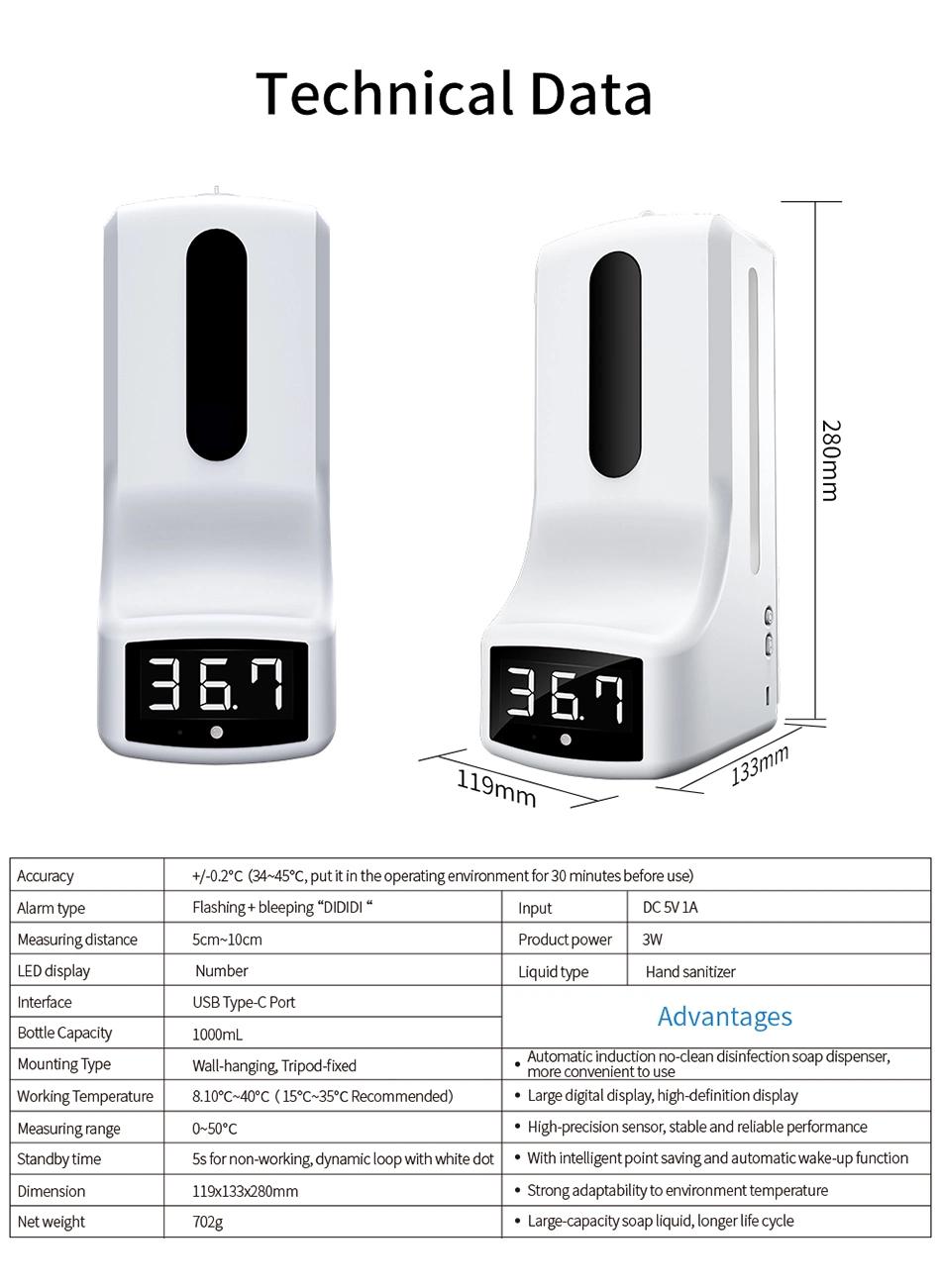 Touchless Temperature Hand Washing Sanitizer Liquid Soap Dispenser K9