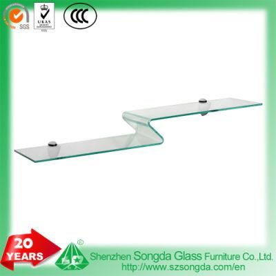 5-12mm Clear Glass Shelves, Bent Glass with Decoration in Bathroom