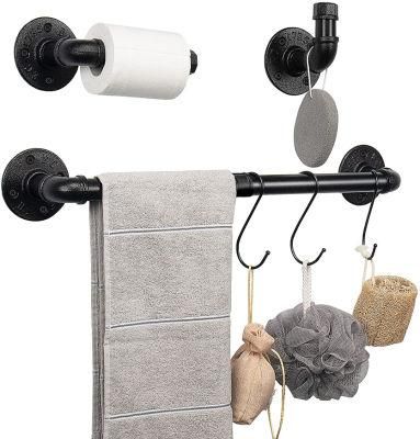 Vintage Antique Industrial Black Cast Iron Pipe Towel Rack Set for Bathroom Accessories Hardware