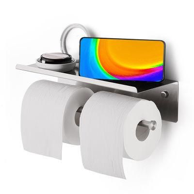 2020 New Design Double Toilet Tissue Paper Holder with Shelf