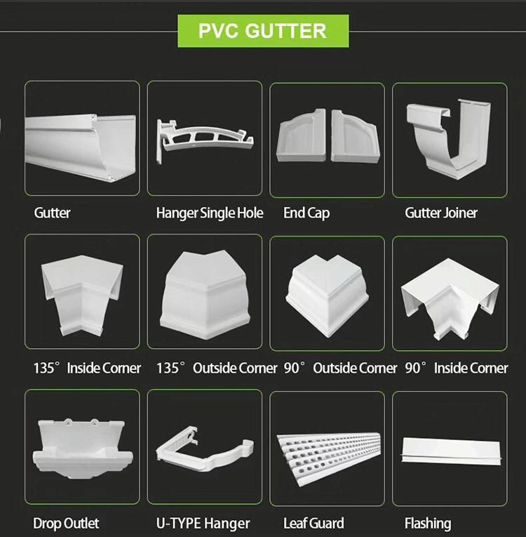 China Plastic Building Material 5.2/7inch K-Style PVC Fittings Rain Gutter