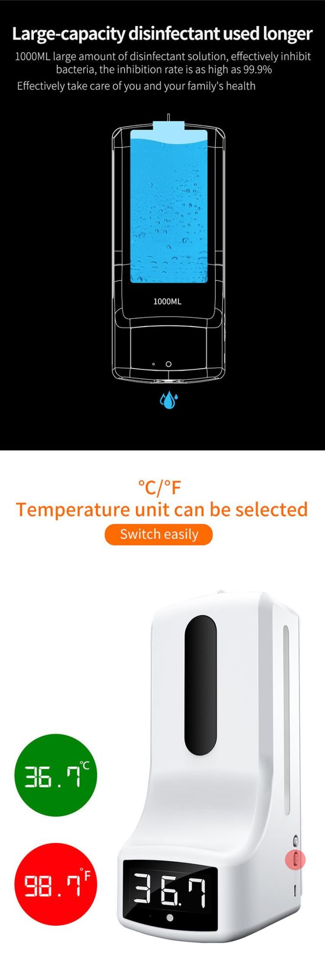 Saige 1000ml K9 PRO Thermometer Temperature Measuring Soap Dispenser