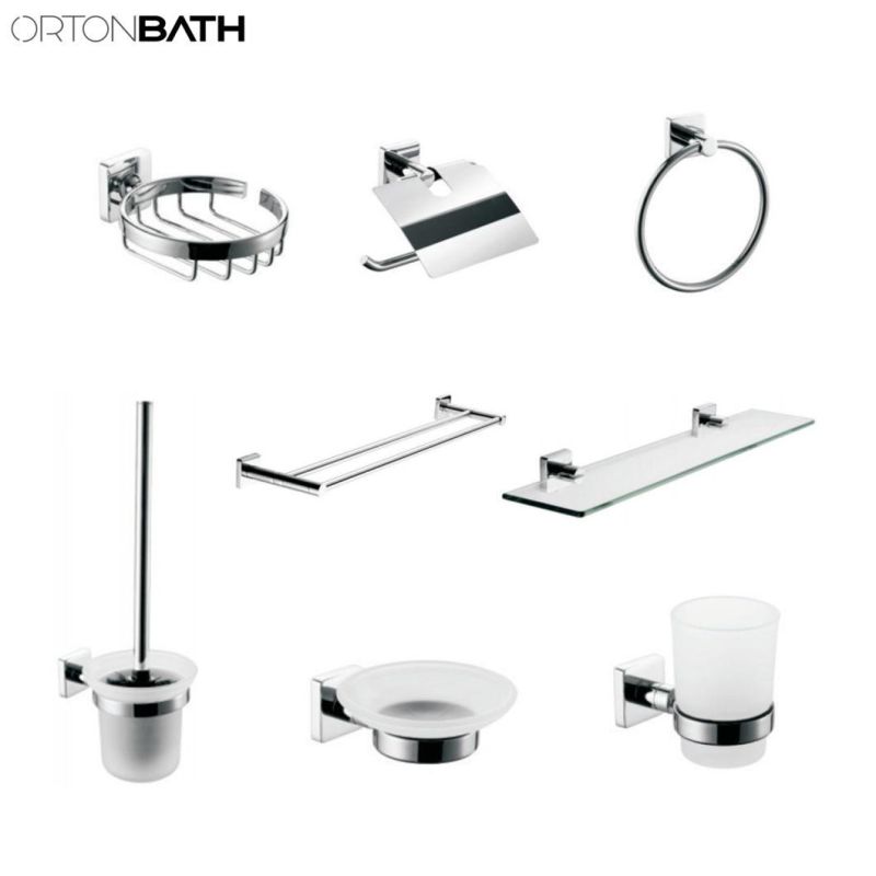 6 7 8 Pieces Wall Mounted Stainless Steel Washroom Bathroom Accessories Set with Robe Hook Soap Basket Holder Dipensor Glass Shelf Corner Basket