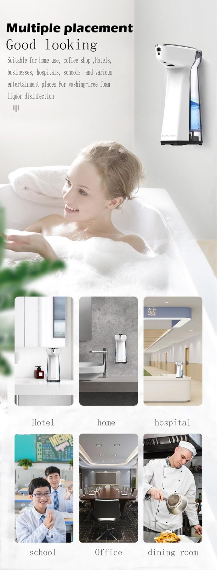 Big LCD Design 480ml Sensor Rapid Automatic Foam Style Hand Sanitizer Soap Dispenser with Temperature Measurement Function