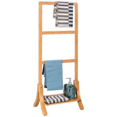 Decorative Wooden Trapezoid Blanket Rack Free Standing Towel Ladder